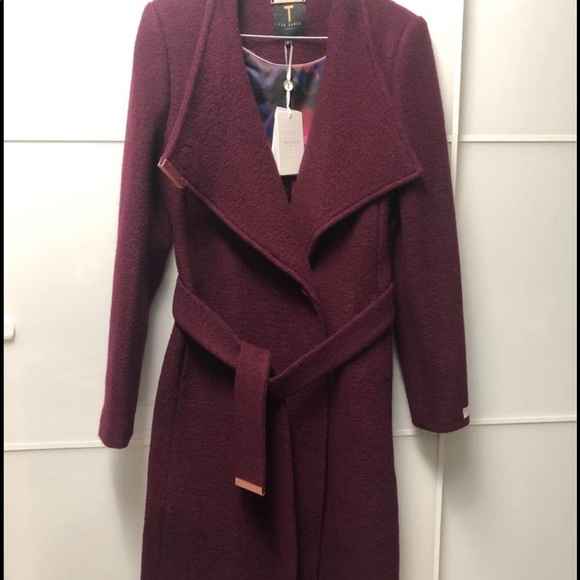 Ted Baker London BNWT Zetea textured long wrap coat maroon. Size 2(Small-Medium) - Picture 8 of 10